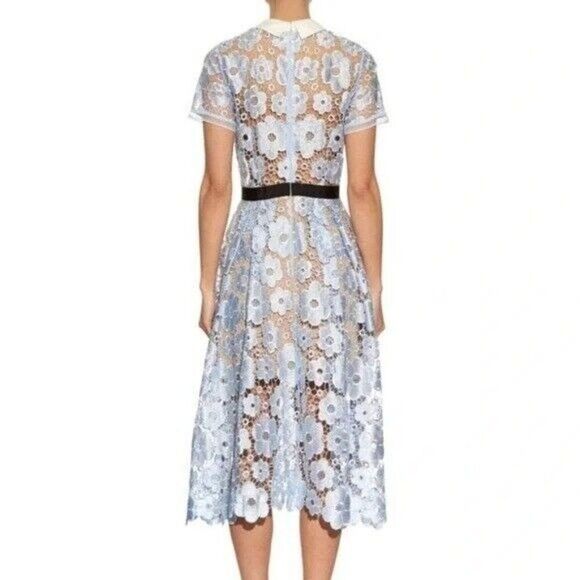 Self-Portrait Flower Garden Guipure Lace Dress in Light Blue Size US 4 Fairy - Picture 4 of 12